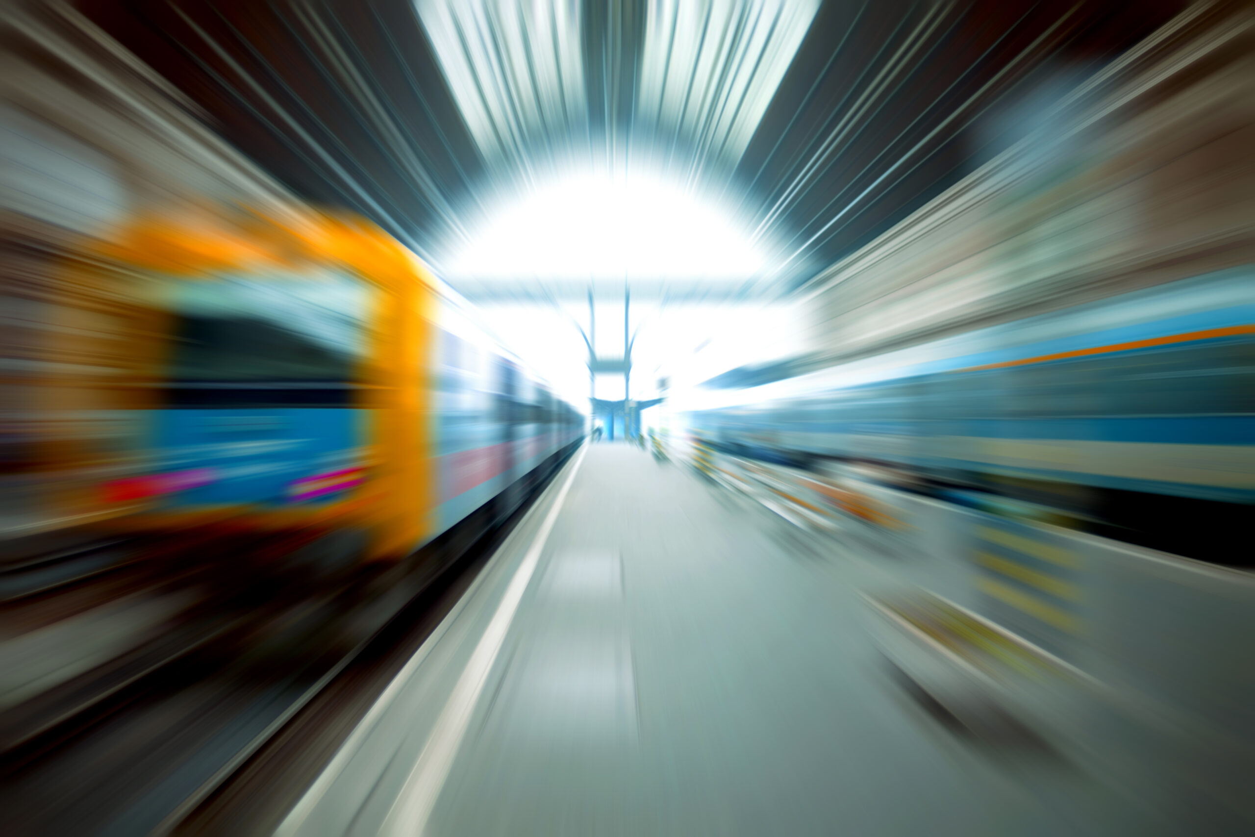 Train rushing through tunnel
