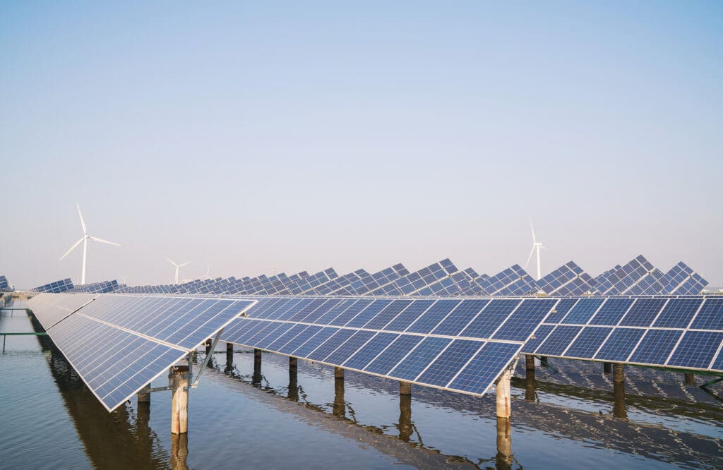 Solar panels and wind turbines
