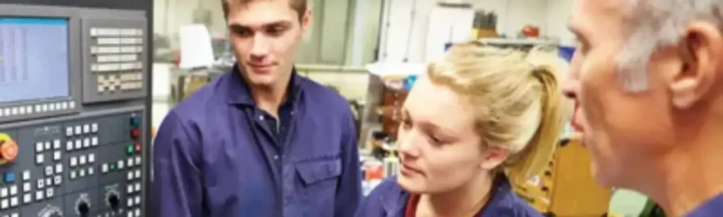 Image of three people looking at machine