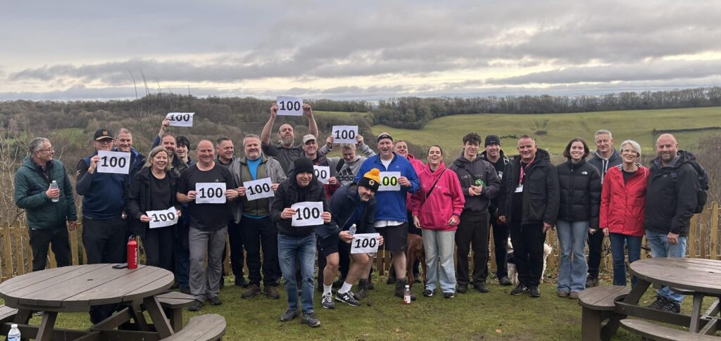 Wrekin 100 climb 100 team halfway up hill