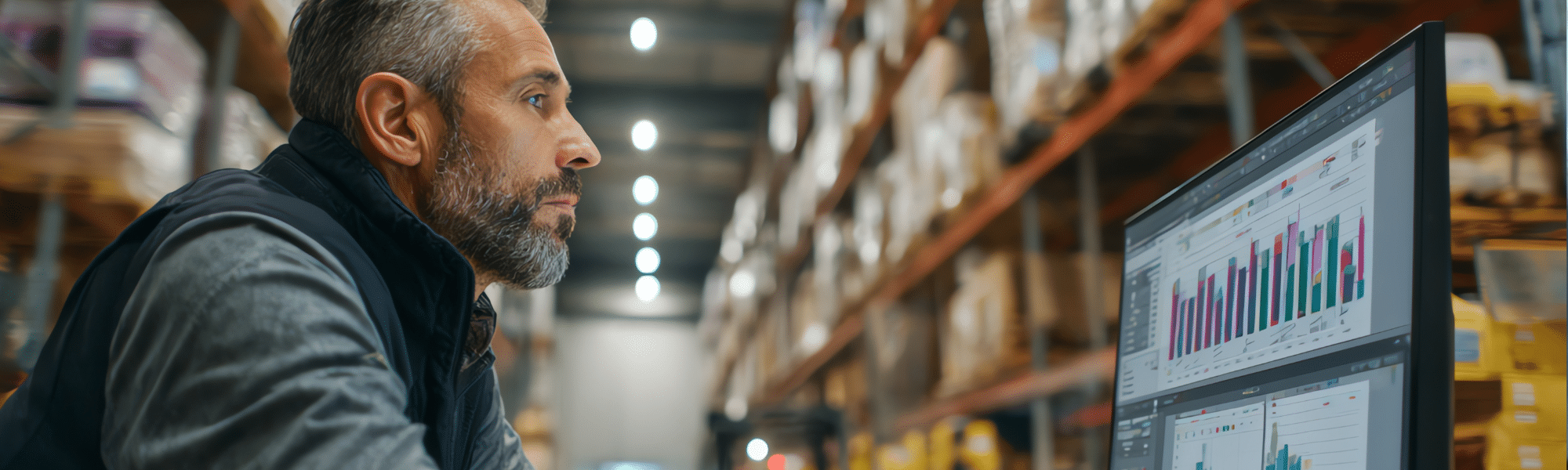 Man who works in procurement looking at screen