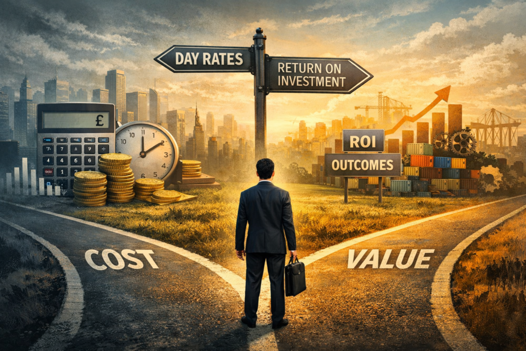 Man standing in front of day rates vs ROI