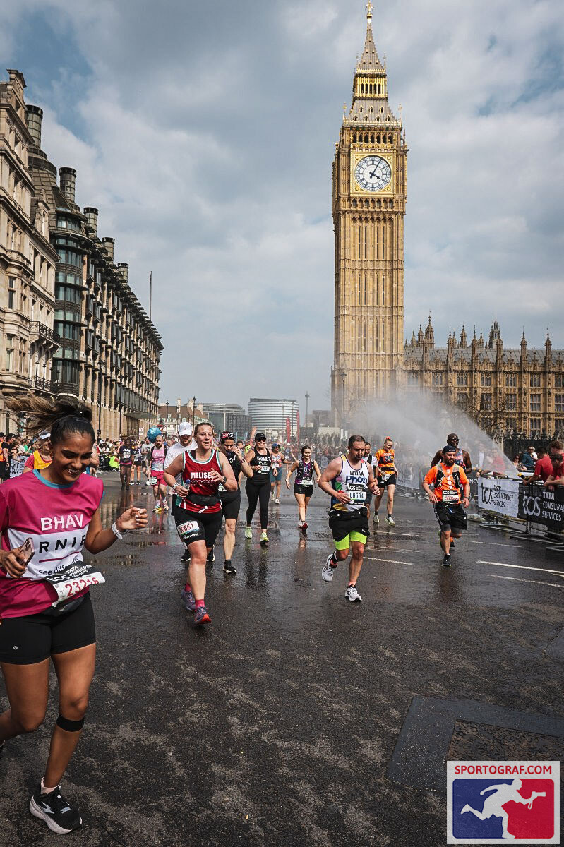 Julian Ball running marathon past Big Ben