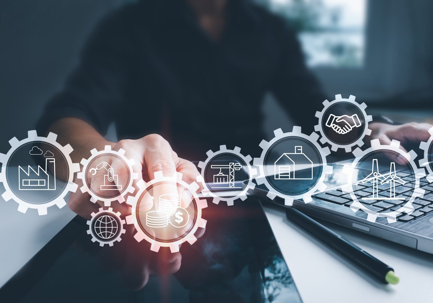 Person pointing at different sector icons